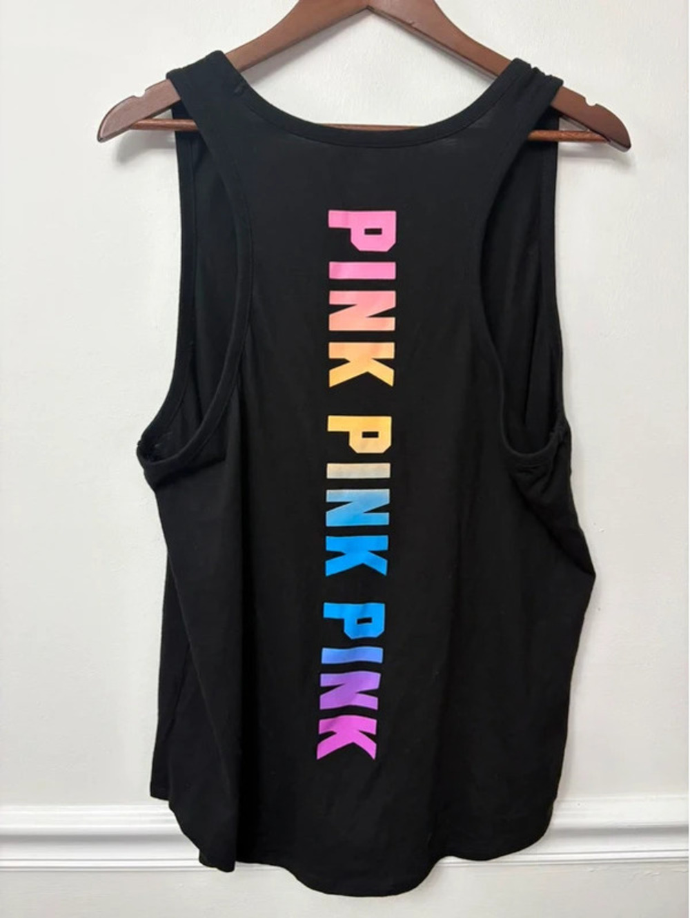 Victoria’s Secret PINK Black Rainbow Logo Muscle Tank Top XXL